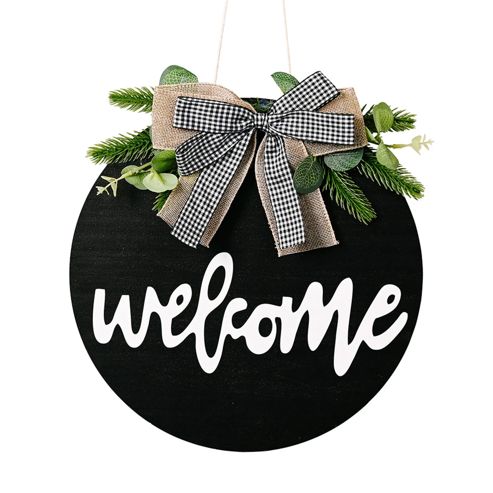Hanging Welcome Sign Outdoor Welcome Door Plate Decorative Plate Flower Wall Hanging Home Decoration Wreath