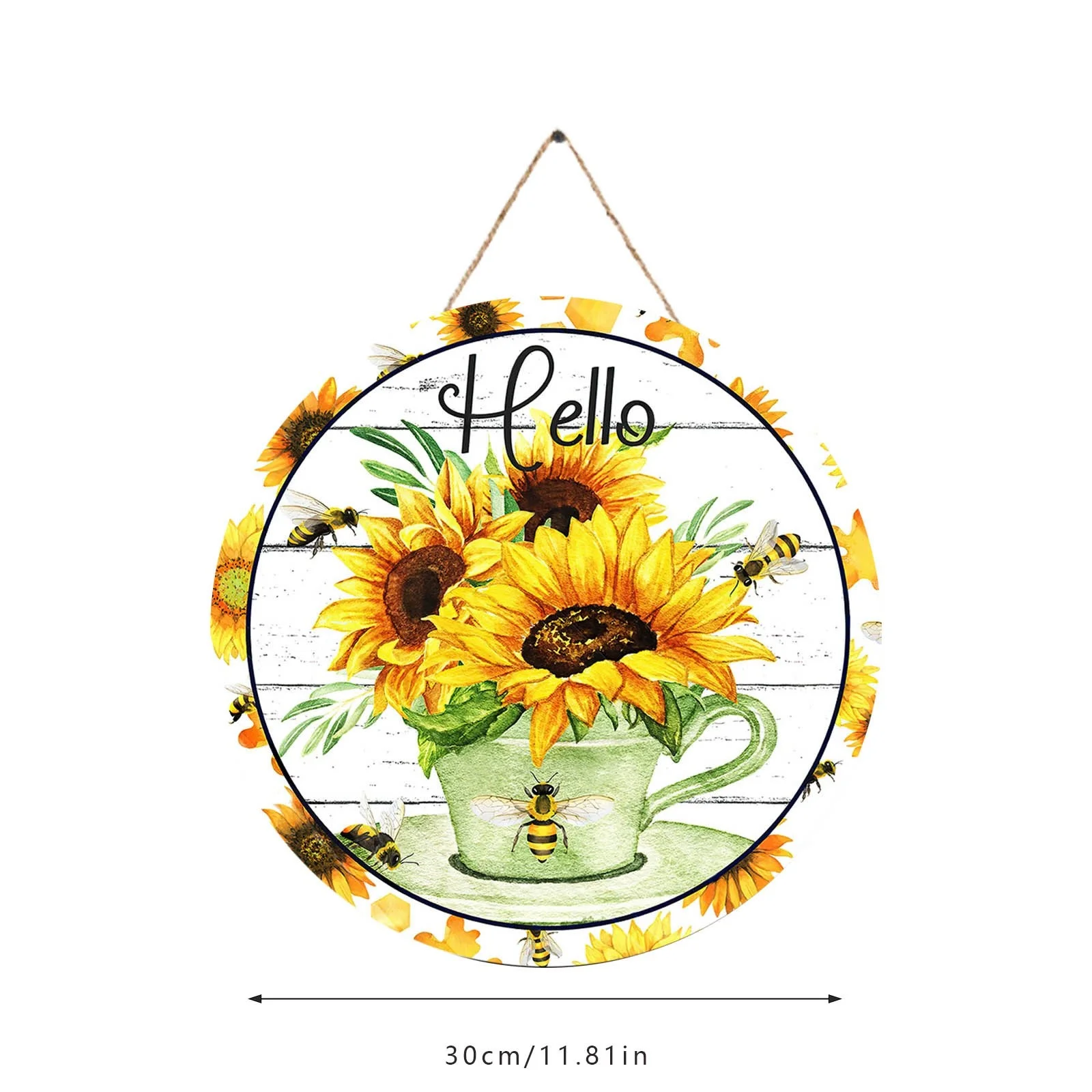 MVNSFEW Home Door Hanging Round Sunflower Pattern Sign Wooden Garden Home Hanging Decoration