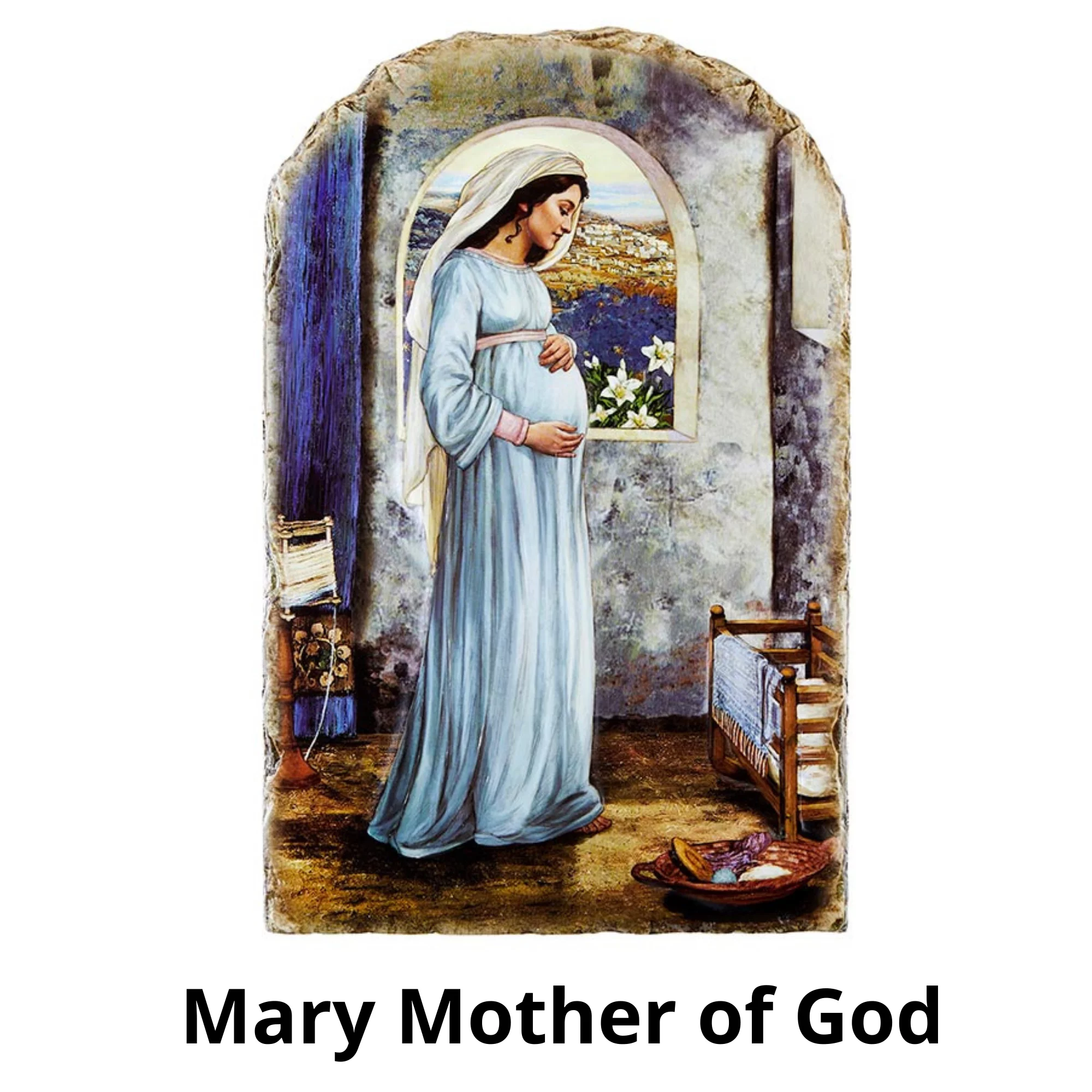 Mary Mother of God Catholic Religious Arched Tile Plaque, Christian Decor, with Stand, 8 1/2 Inch