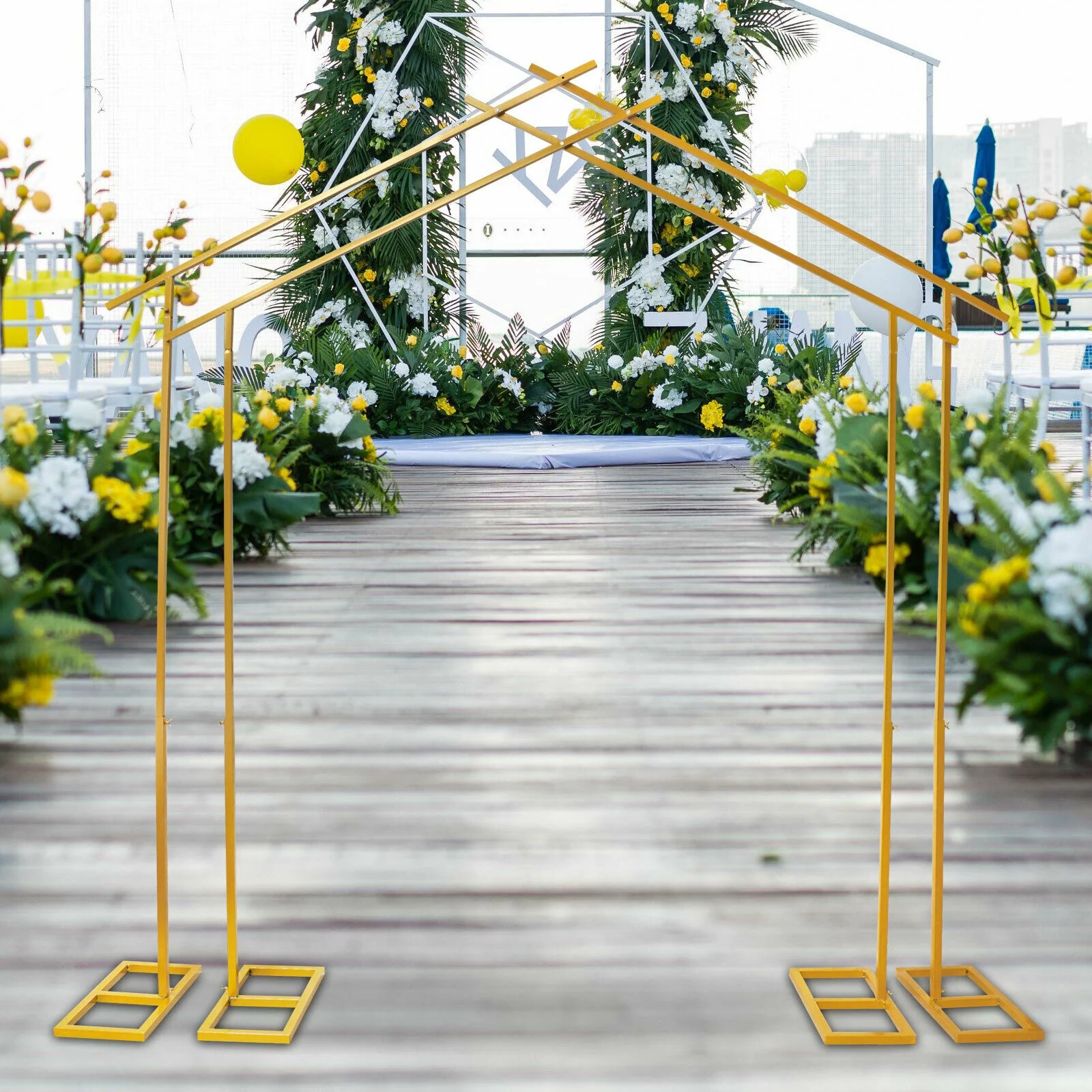 Fichiouy 2.6M Metal Wedding Arch Backdrop Garden Arbor Flowers Balloon Frame Party Decoration Gold