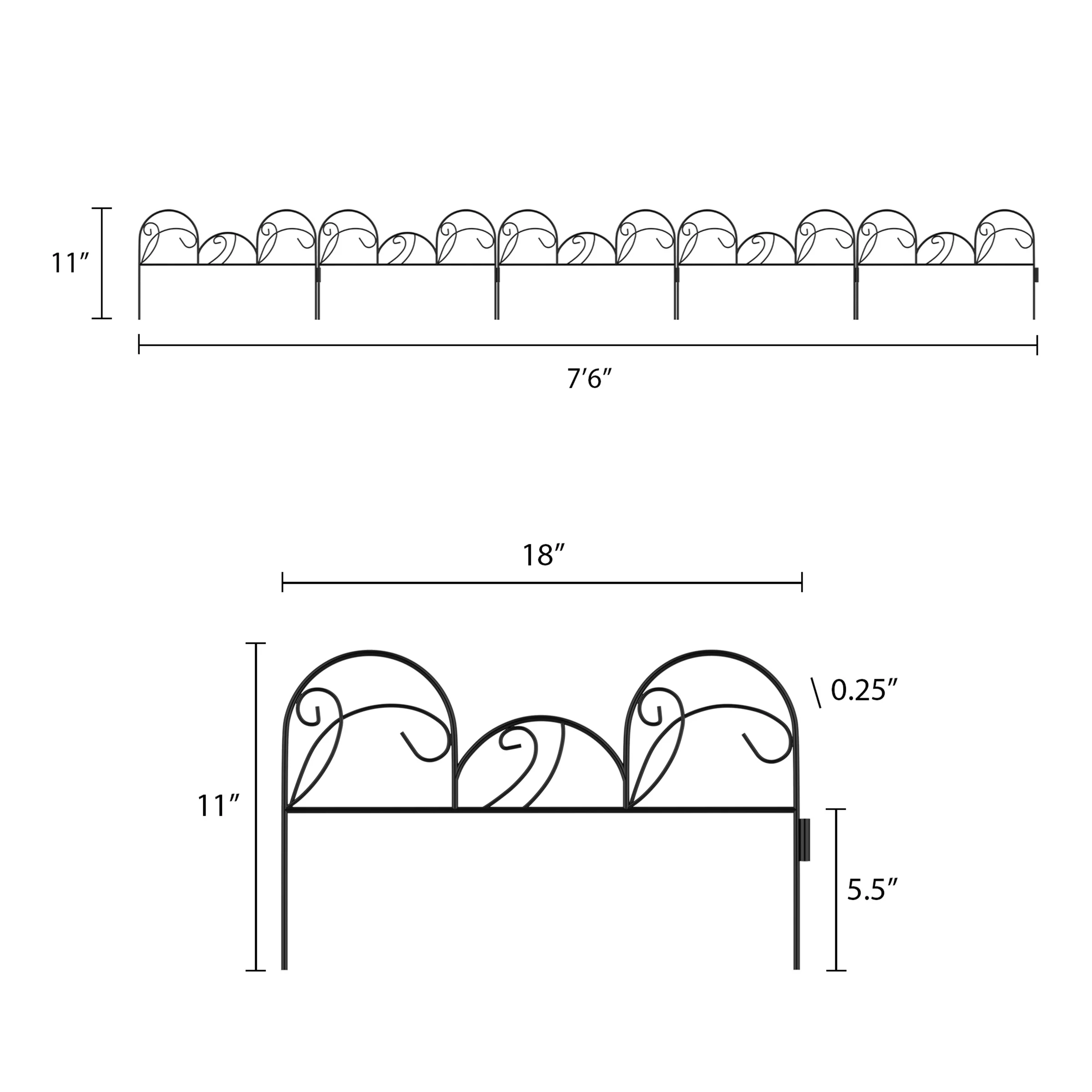 Metal Garden Fencing- Set of 5 Panels of Mimosa Decorative Edging in Black by Pure Garden
