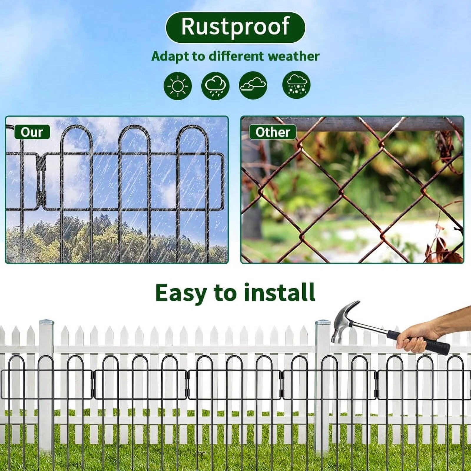 30 Piece Metal Garden Fence Panel, Rust Resistant, Animal Barrier Separation for Yard Decorations