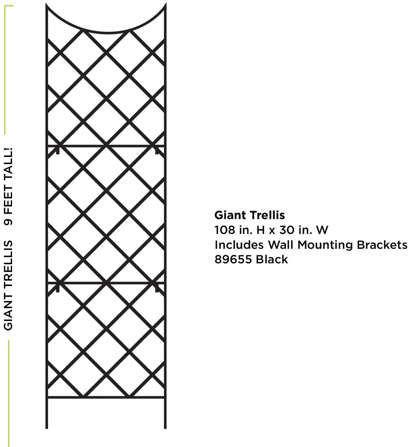 Giant Trellis, Includes Wall-Mounting Brackets, 108-Inch Height by 30-Inch Width, Black