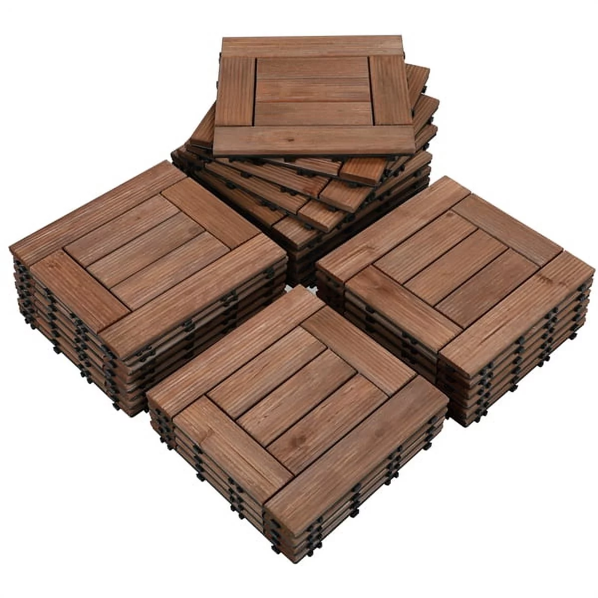 Easyfashion 12” x 12” Interlocking Wood Flooring Tiles for Deck, Pack of 27, Brown