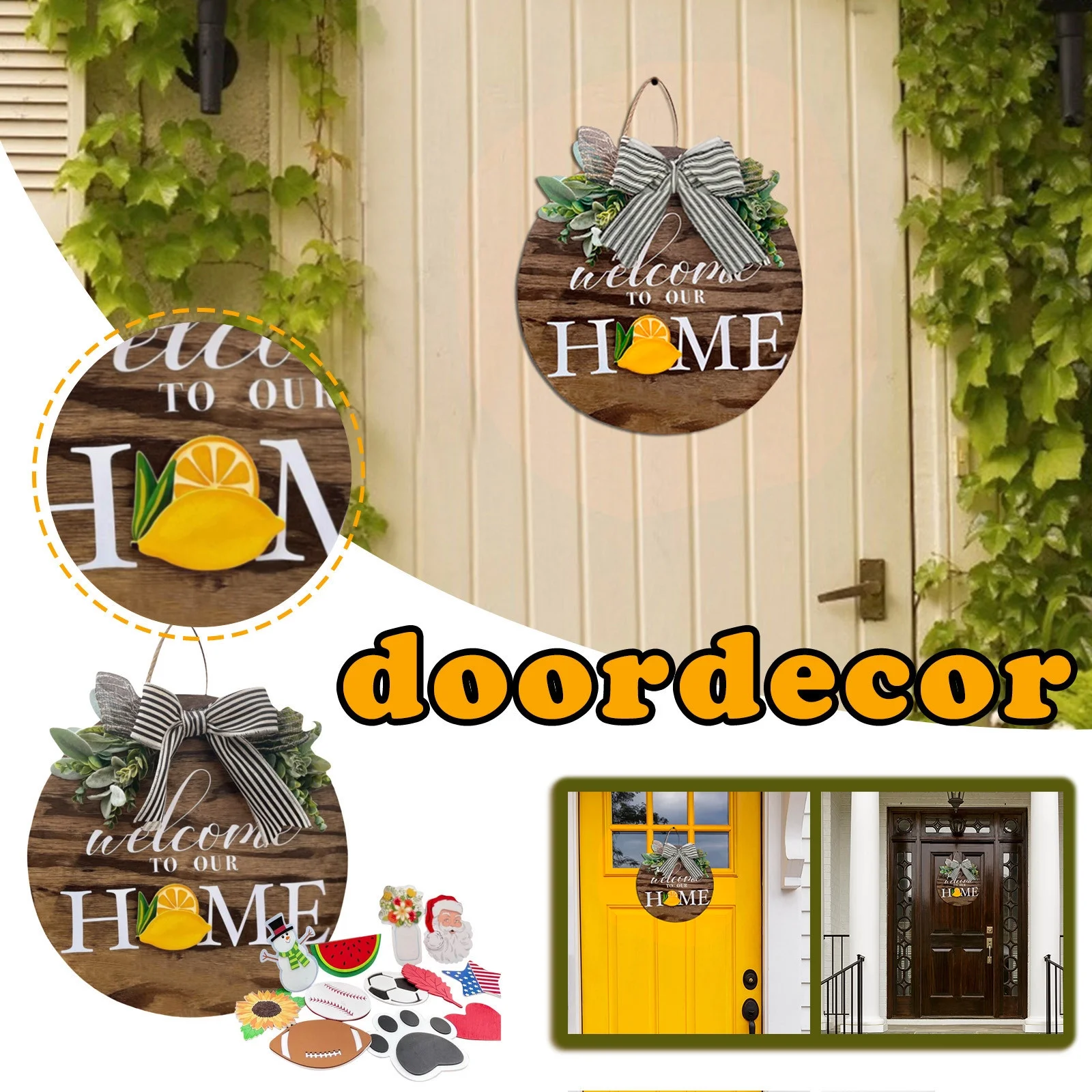 ZiSUGP Seasonal Welcome Sign wirh Interchangeable Front Door Porch Pendant Yard Statue