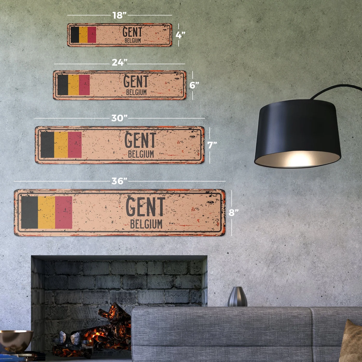 GENT BELGIUM Vintage Plastic Street Sign Belgian flag city country road wall gift | Indoor/Outdoor | 18