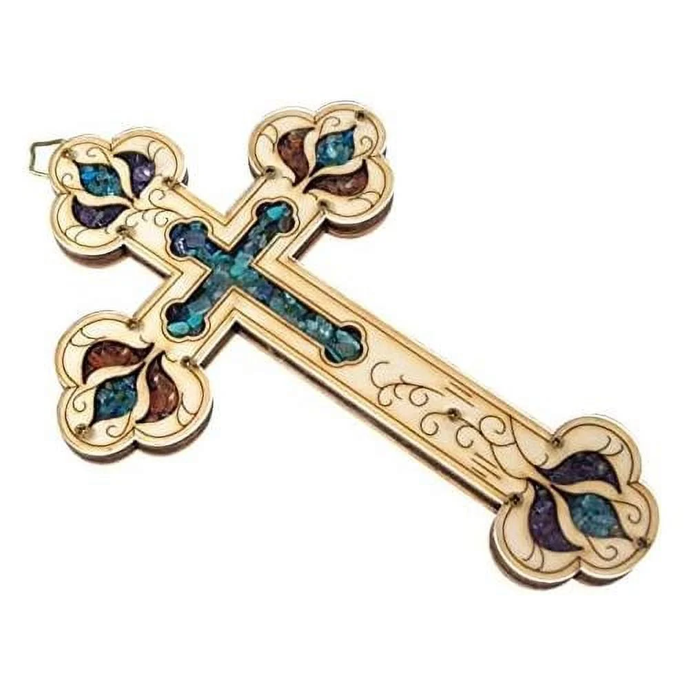 Wooden Christian Cross With Simulated Gemstones Home Or Business Wall Plaque Decor