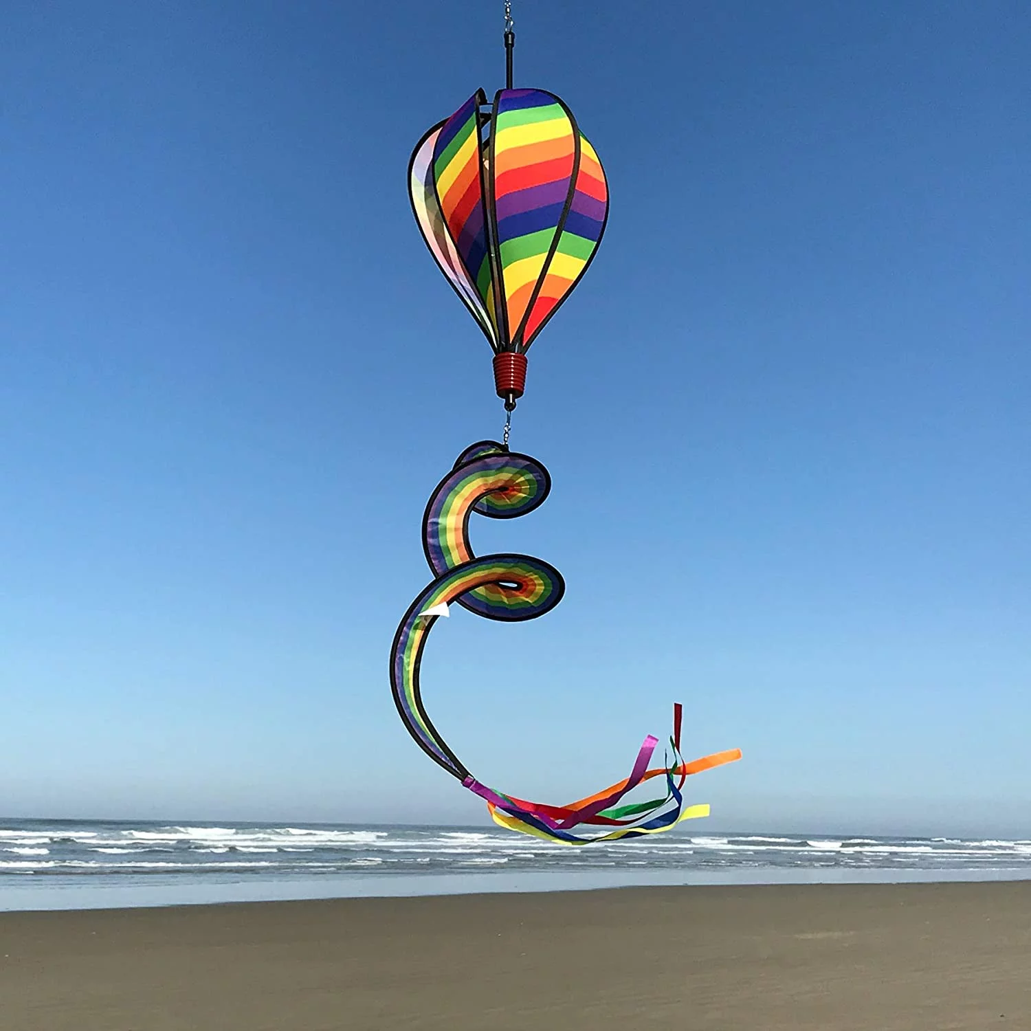 In the Breeze 0980 — Rainbow Swirl Hot Air Balloon Spinner — Outdoor Hanging Decor