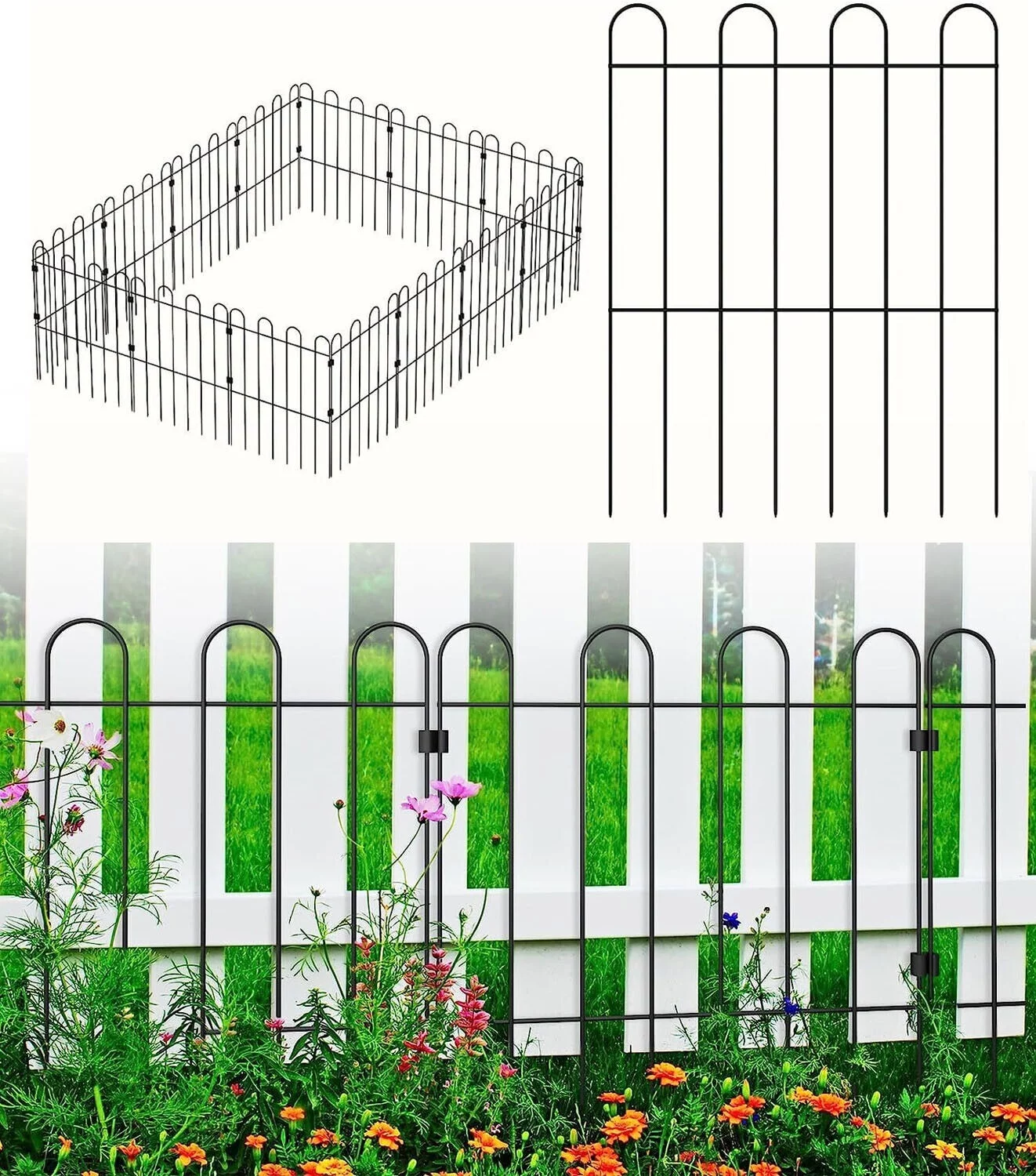 25 Packs Decorative Garden Fence Panels Animal Barrier Fencing Rustproof Metal