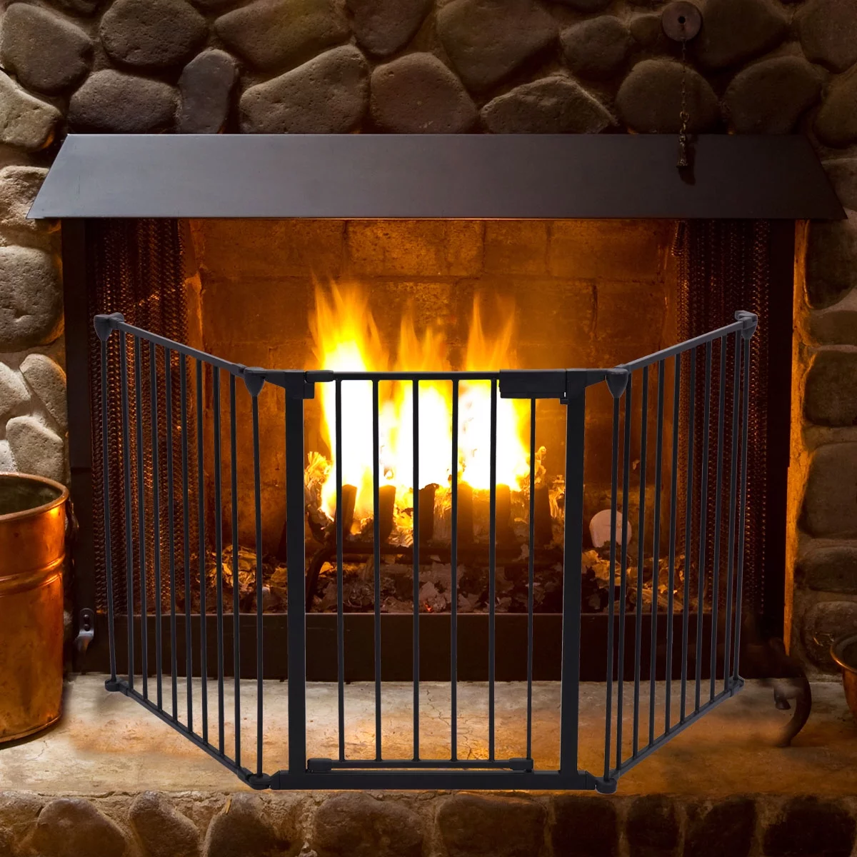 Veryke Pet Gate, Safety Gate, Fireplace Fence Baby Safety Fence 6 Panel Safety Play Yard for Kids Toddler Baby