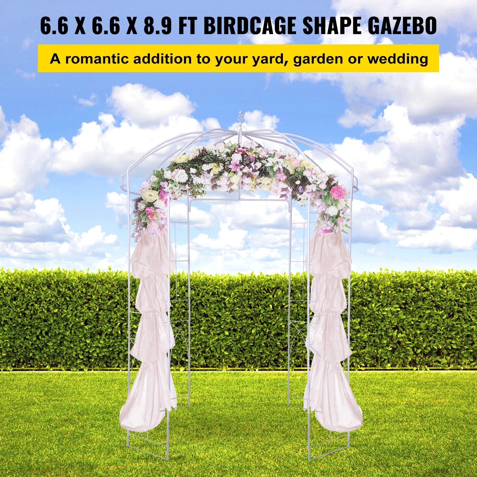 VEVOR Birdcage Shape Garden Arch Heavy Duty Wrought Iron Arbor Wedding Arch 9' - White