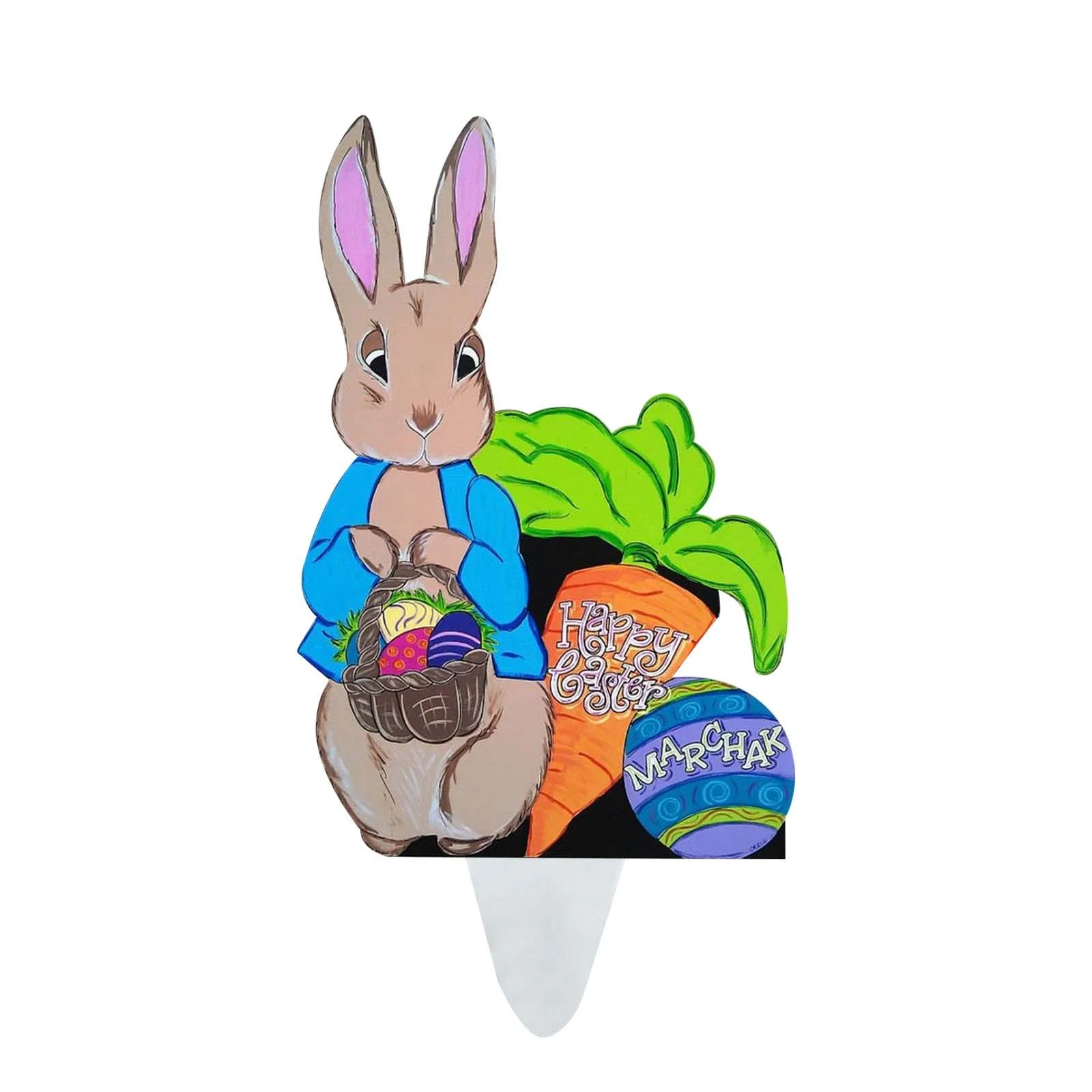 Wooden Easter Garden Stake Yard Sign Bunny Statue Bunny Egg Easter Stake Terrace Flower Bed Outdoor Decorations