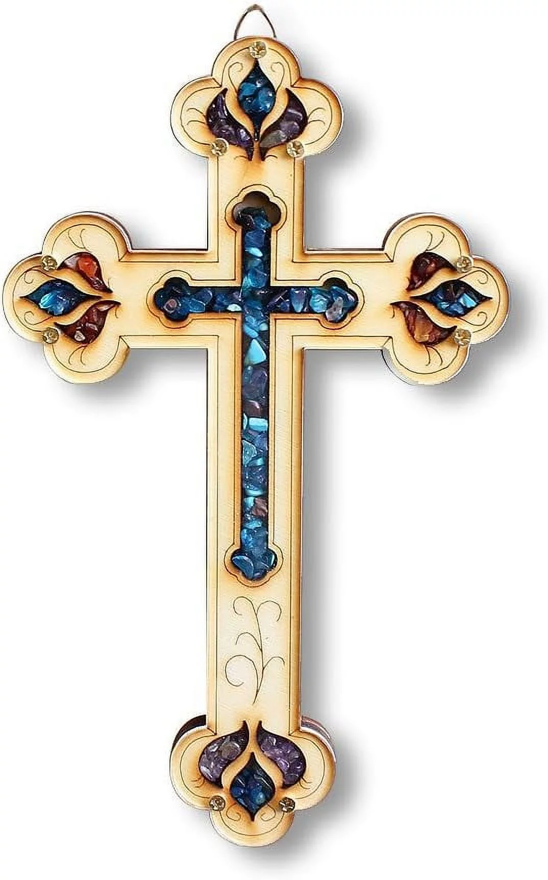 Wooden Christian Cross With Simulated Gemstones Home Or Business Wall Plaque Decor