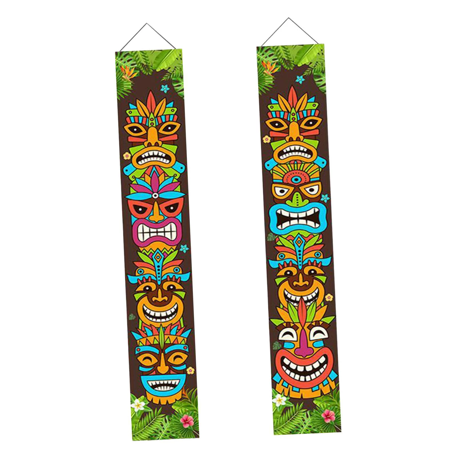 2 Pieces Door Banner Sign Hawaiian Tiki Decoration for Summer Tropical Beach oxford cloth