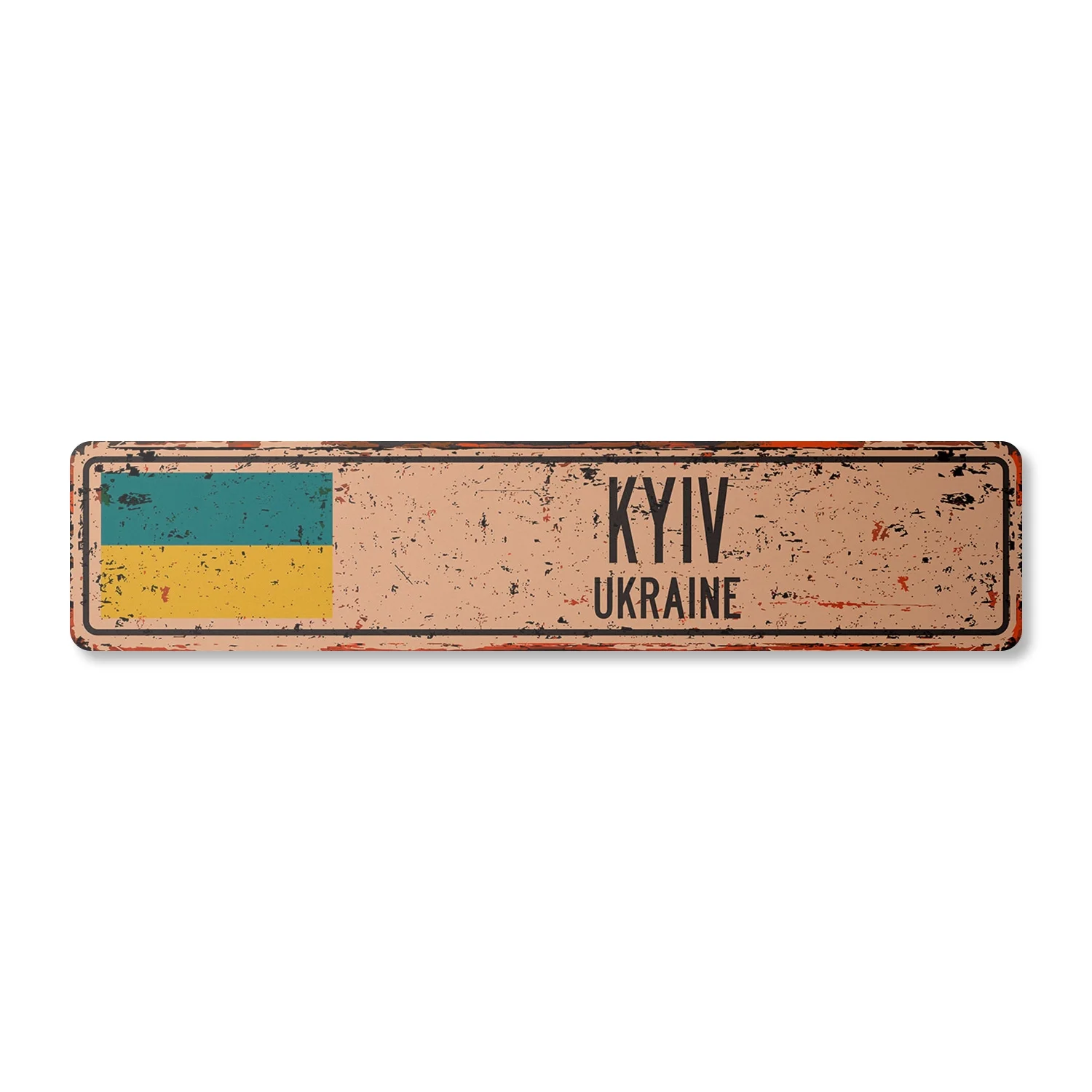 KYIV UKRAINE Vintage Plastic Street Sign Ukrainian flag city country road wall gift | Indoor/Outdoor | 18