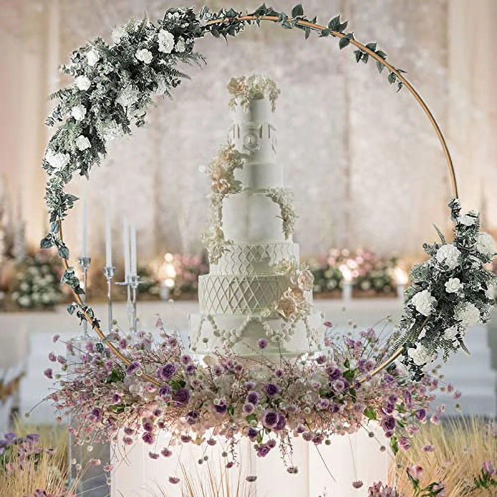 Efavormart 4ft Gold Metal Balloon Circle, Flower Frame Backdrop Stand, Round Wedding Arch Arbor