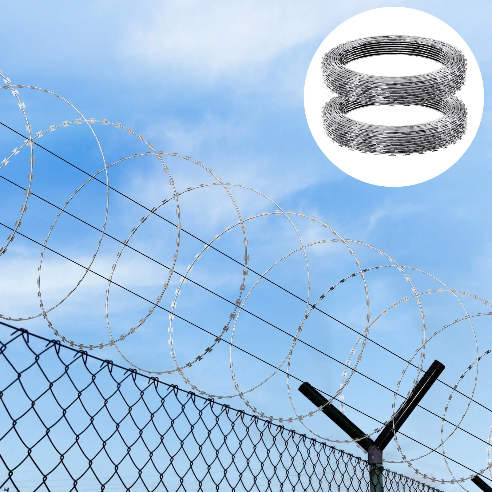 SKYSHALO Razor Wires Razor Barbed Wire 98 ft 2 Rolls Razor Wire Fencing Razor Fence