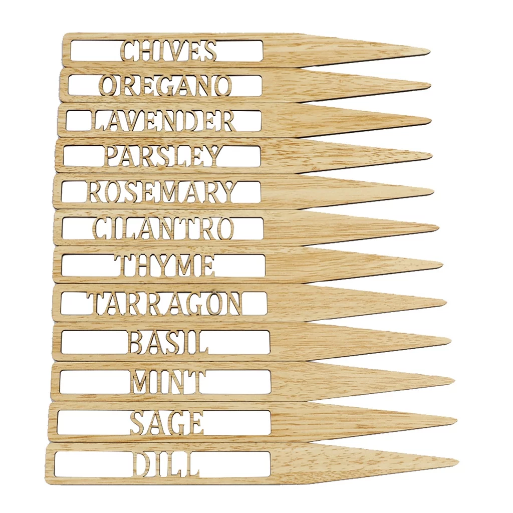 Plant Labels Wooden Tags Sticks Garden Markers Set Herbs Flowers Potted Nursery 12pcs Hollow I