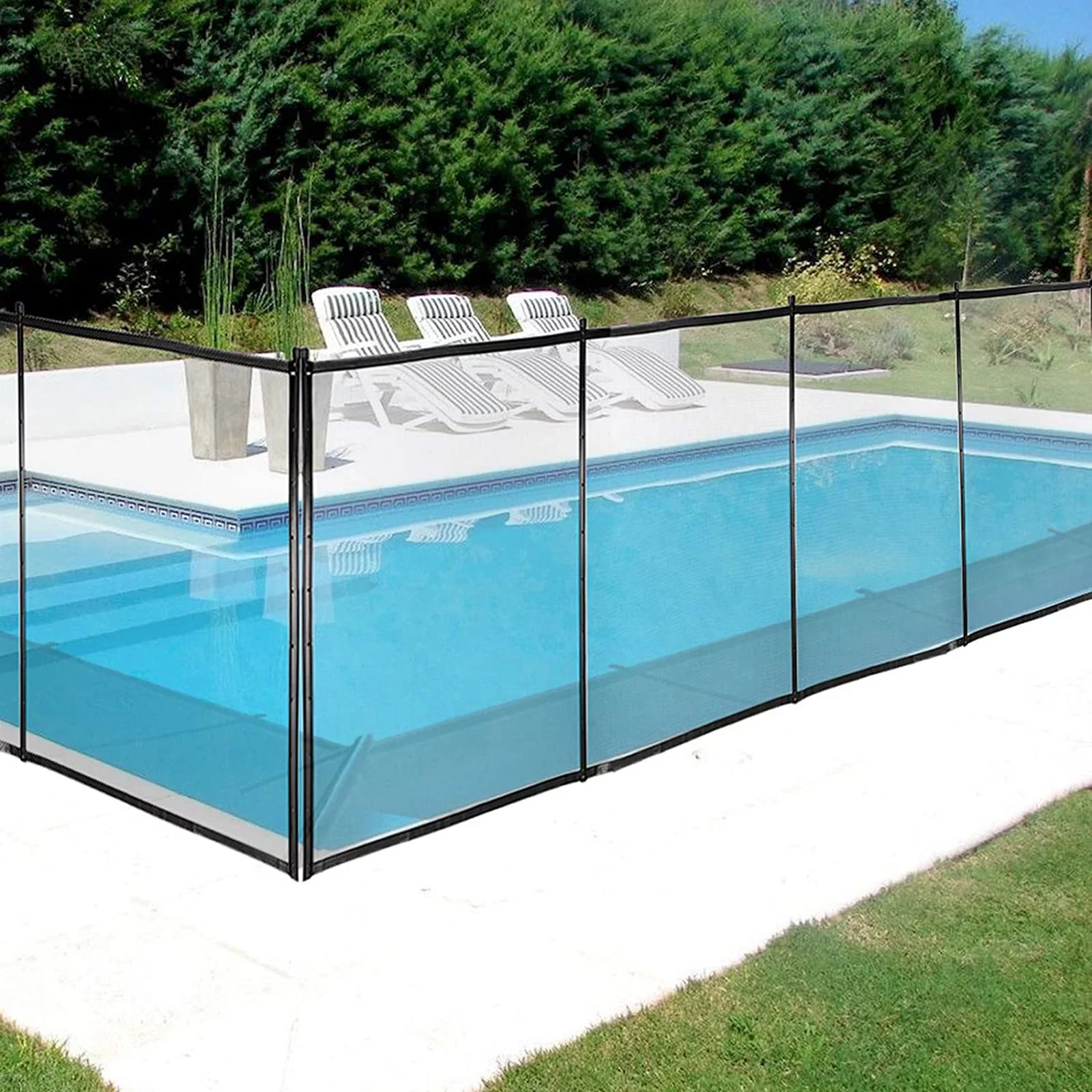4x12 Ft Outdoor Pool Fence With Section Kit,Removable Mesh Barrier,For Inground Pools,Garden And Patio - Black