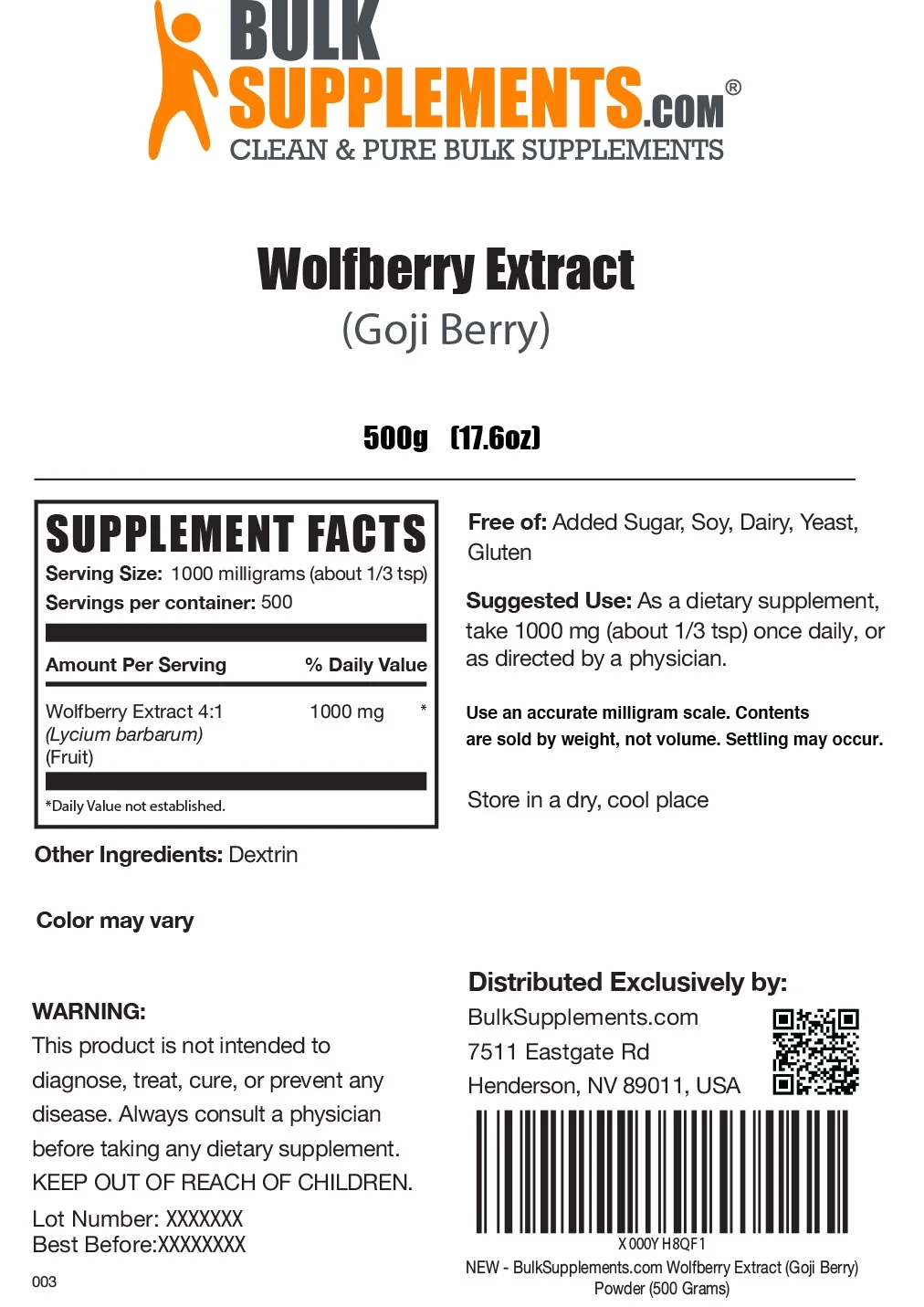 BulkSupplements.com Wolfberry Extract (Goji) Powder - Goji Berries - Smoothie Powder - Fruit Powder (500 Grams)