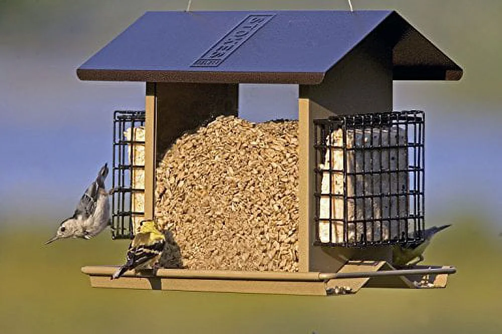 Stokes Select Large Hopper Bird Feeder with Two Suet Cake Holders, 6lb Seed Capacity