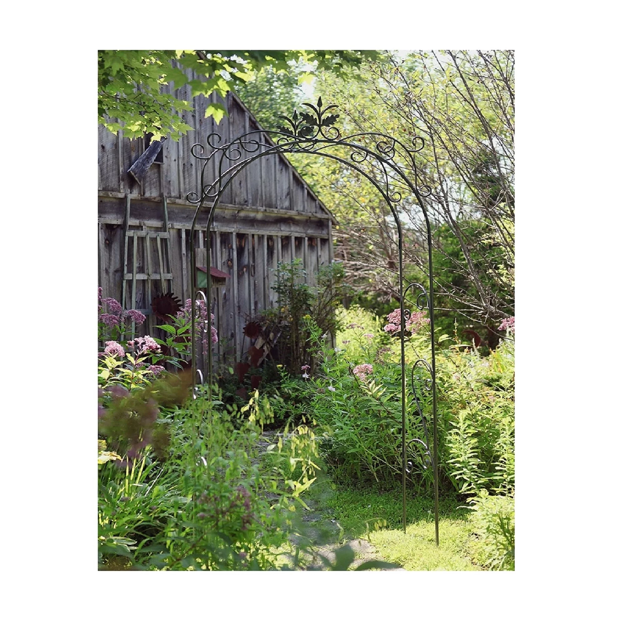 Achla Designs Elegant Handcrafted Tuileries Garden Arbor, 113 Inch Tall, Graphite Powder Coated Finish