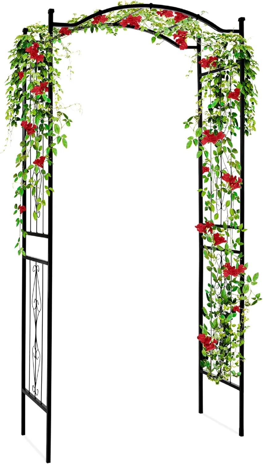 92in Steel Garden Arch Arbor Trellis for Outdoor, Yard, Garden, Climbing Plants w/Decorative Wire Lattice - Black