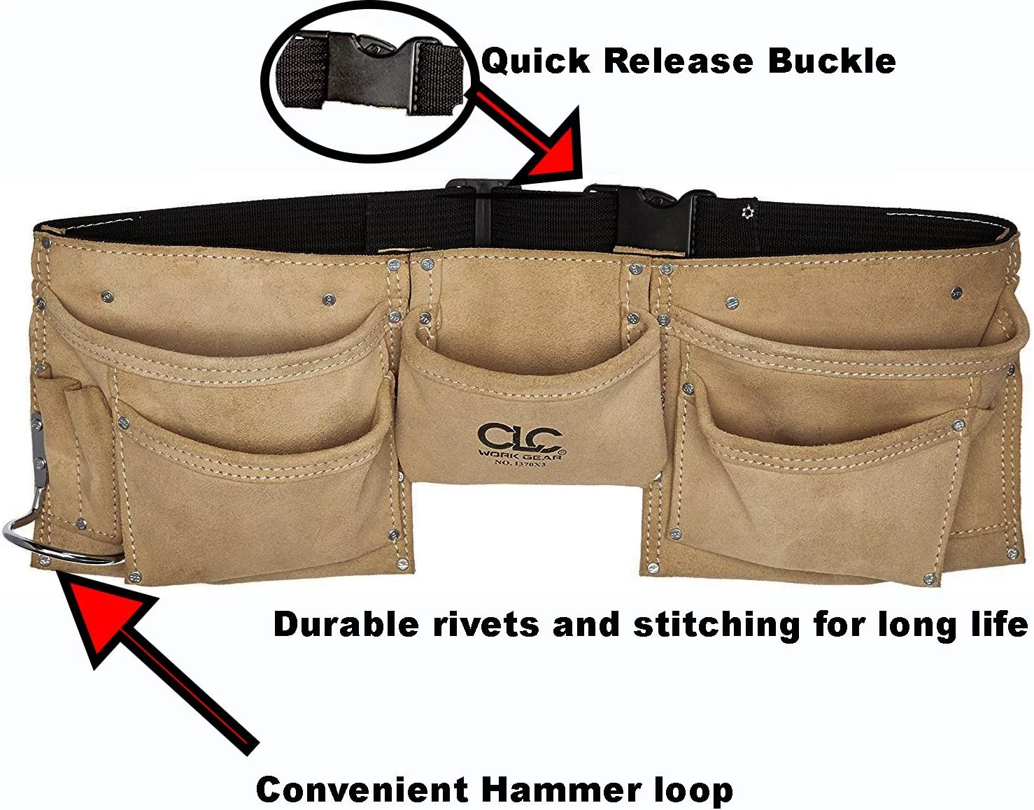 CLC Tool Works Series I370X3 Work Apron, 29 to 46 in Waist, Suede Leather, Tan, 8-Pocket