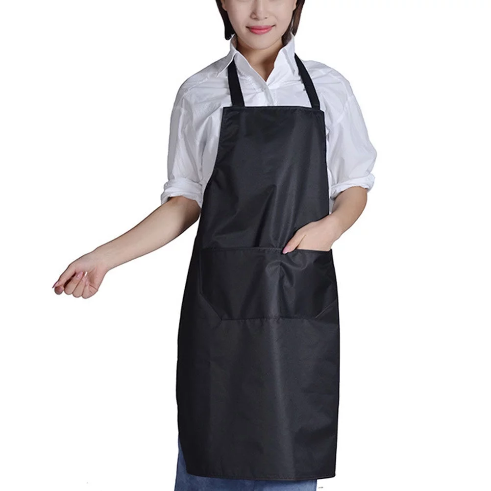 2 Pockets Bib Chef Apron Water Resistant Black Aprons Waterproof Bibs Gardening Work