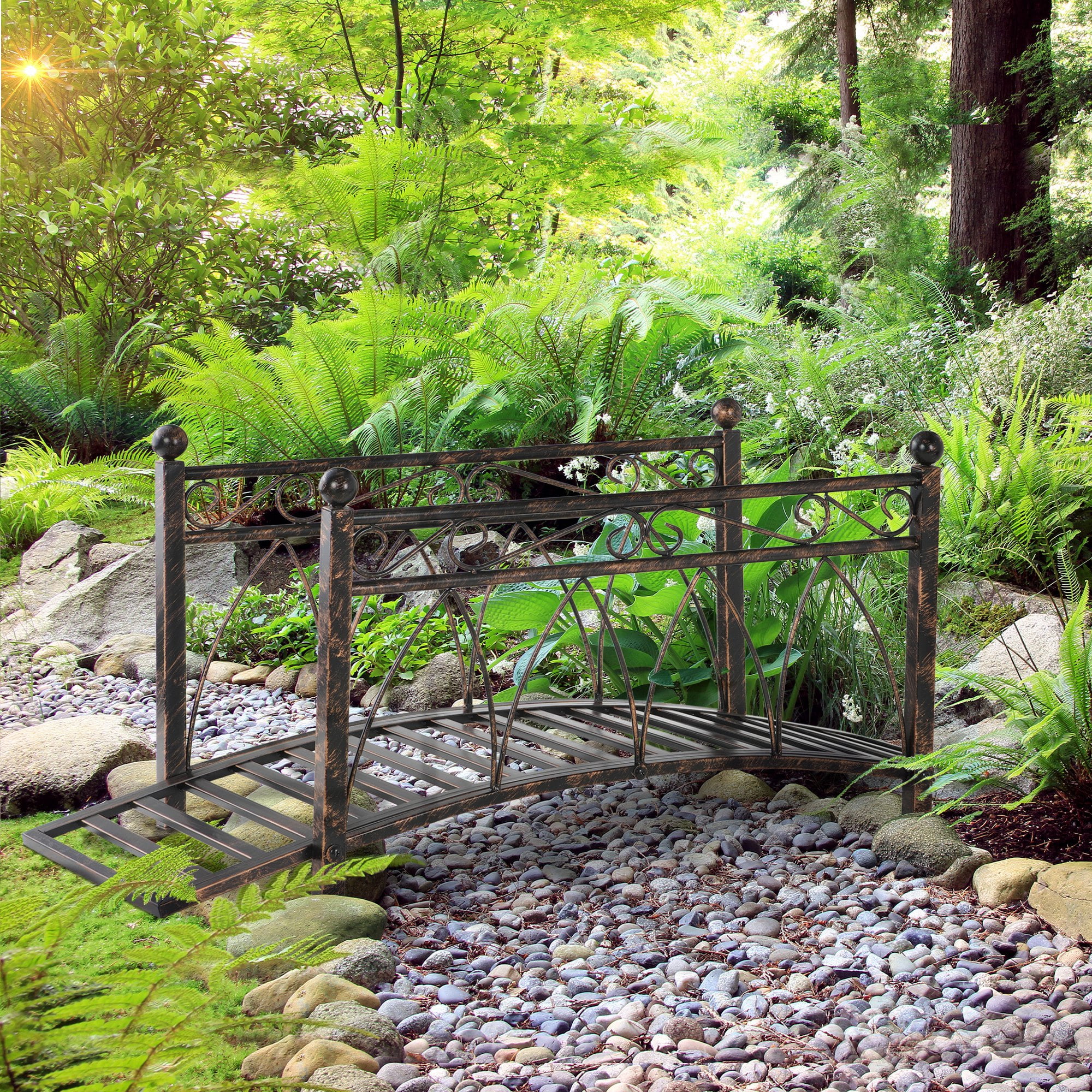 Outsunny 3.3' Metal Arch Zen Garden Bridg with Safety Siderails, Bronze