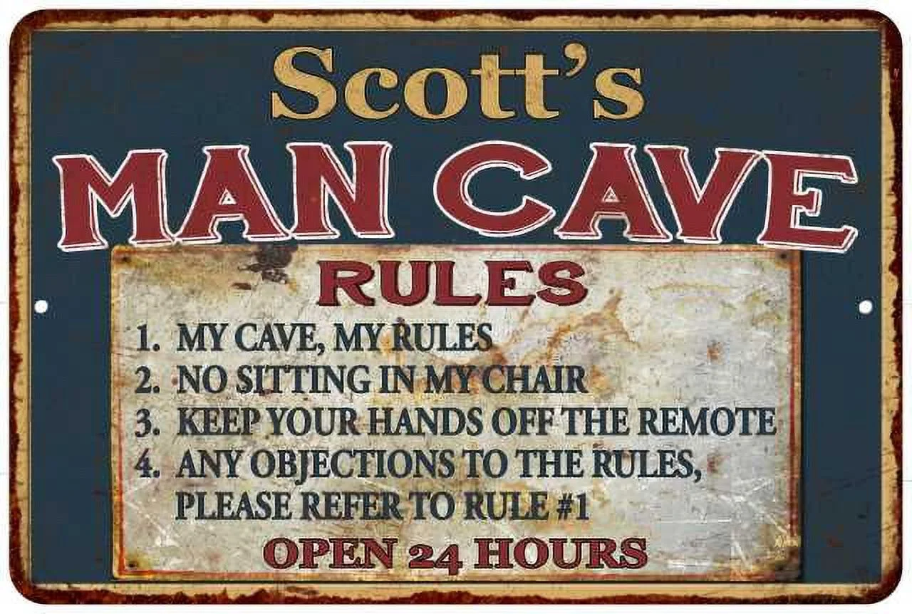 Scott's Man Cave Rules Chic Rustic Green Sign Home 8 x 12 High Gloss Metal 208120049199