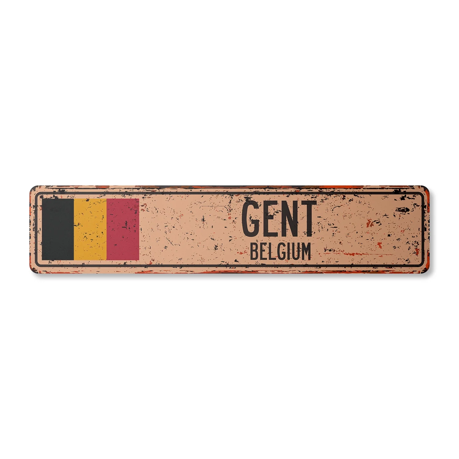 GENT BELGIUM Vintage Plastic Street Sign Belgian flag city country road wall gift | Indoor/Outdoor | 18