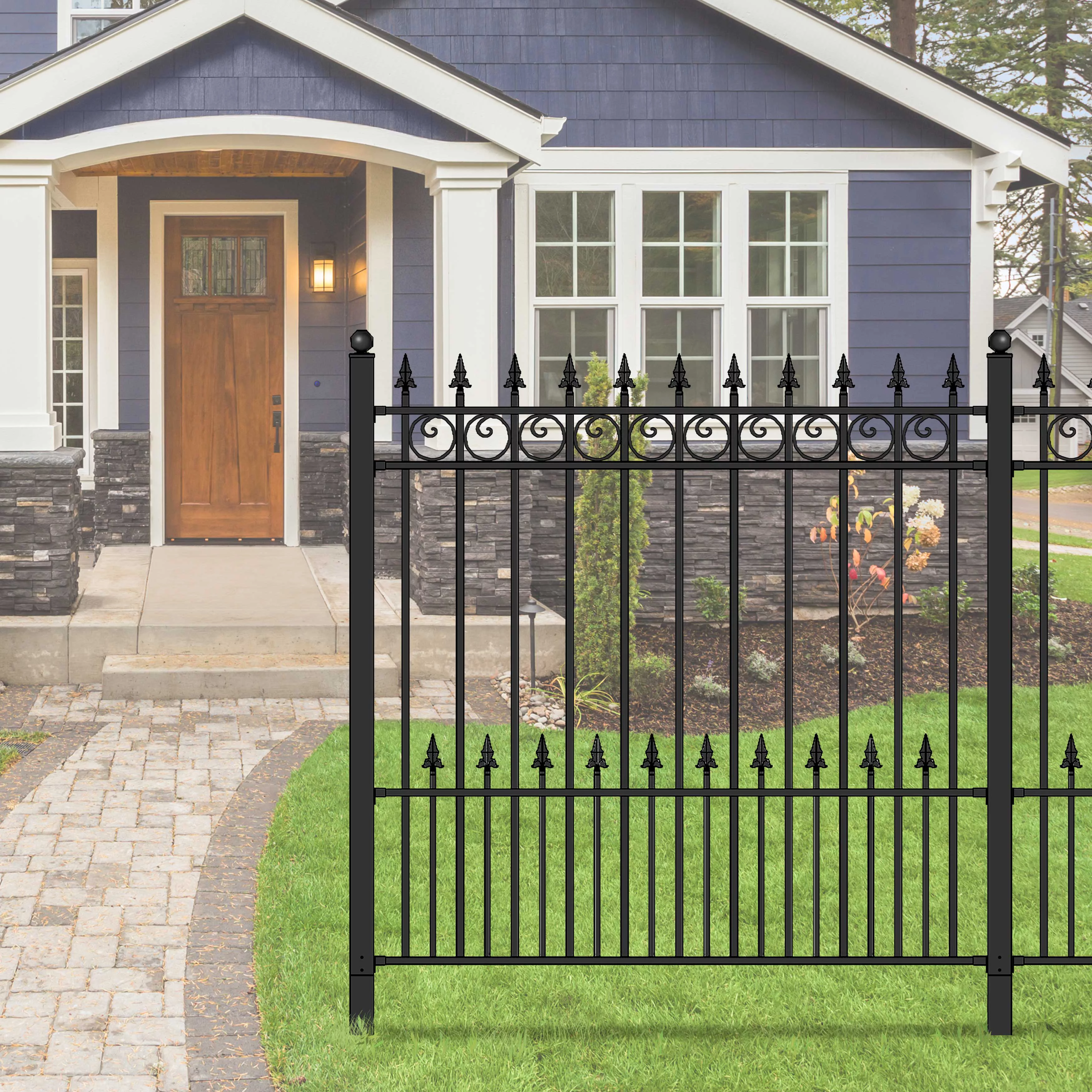 ALEKO Outdoor Yard Garden DIY Steel 5.5 x 5 feet Black Fence Prague Style
