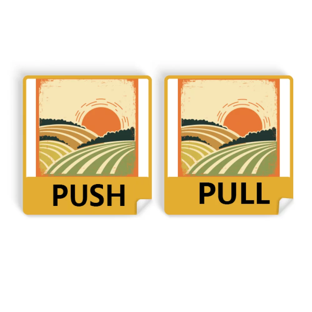 Sun Sunshine Tree Hillside Grass Push Pull Door Sign Vinyl Stickers Shop