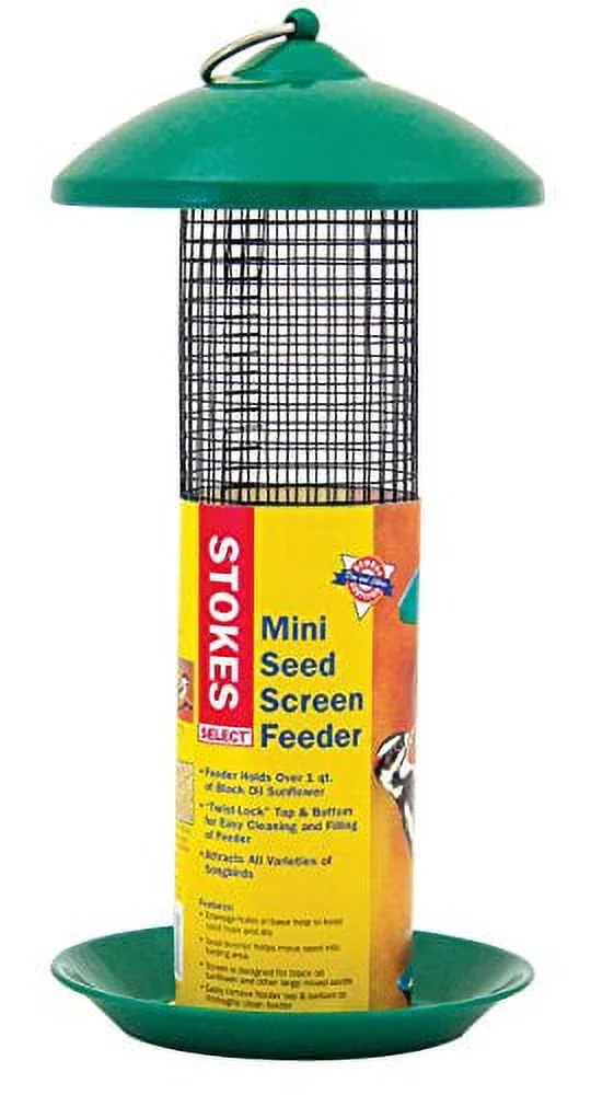 Stokes Select Mini Mesh Screen Bird Feeder with Metal Roof, Green, 1.2 lb Seed Capacity