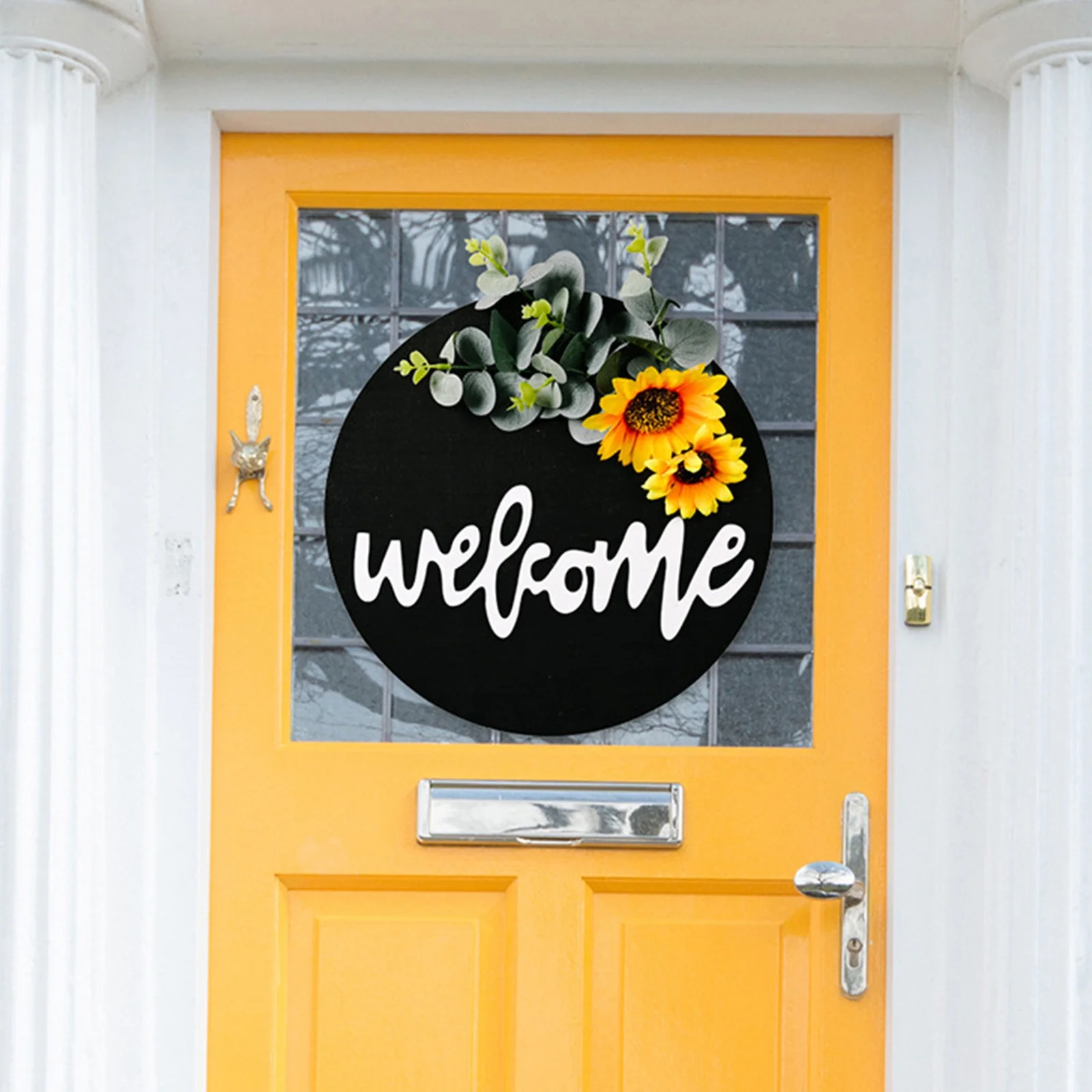Hanging Welcome Sign Outdoor Welcome Door Plate Decorative Plate Flower Wall Hanging Home Decoration Wreath