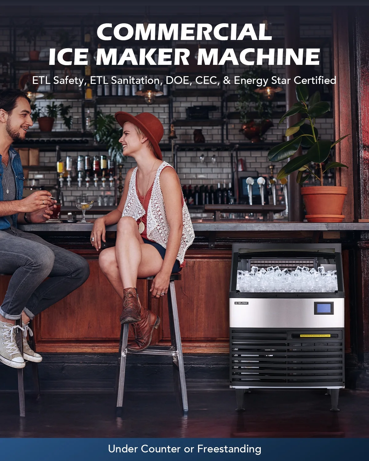 WILPREP Commercial Ice Maker 175lb Daily Production with 90pc Yield 78lb Storage