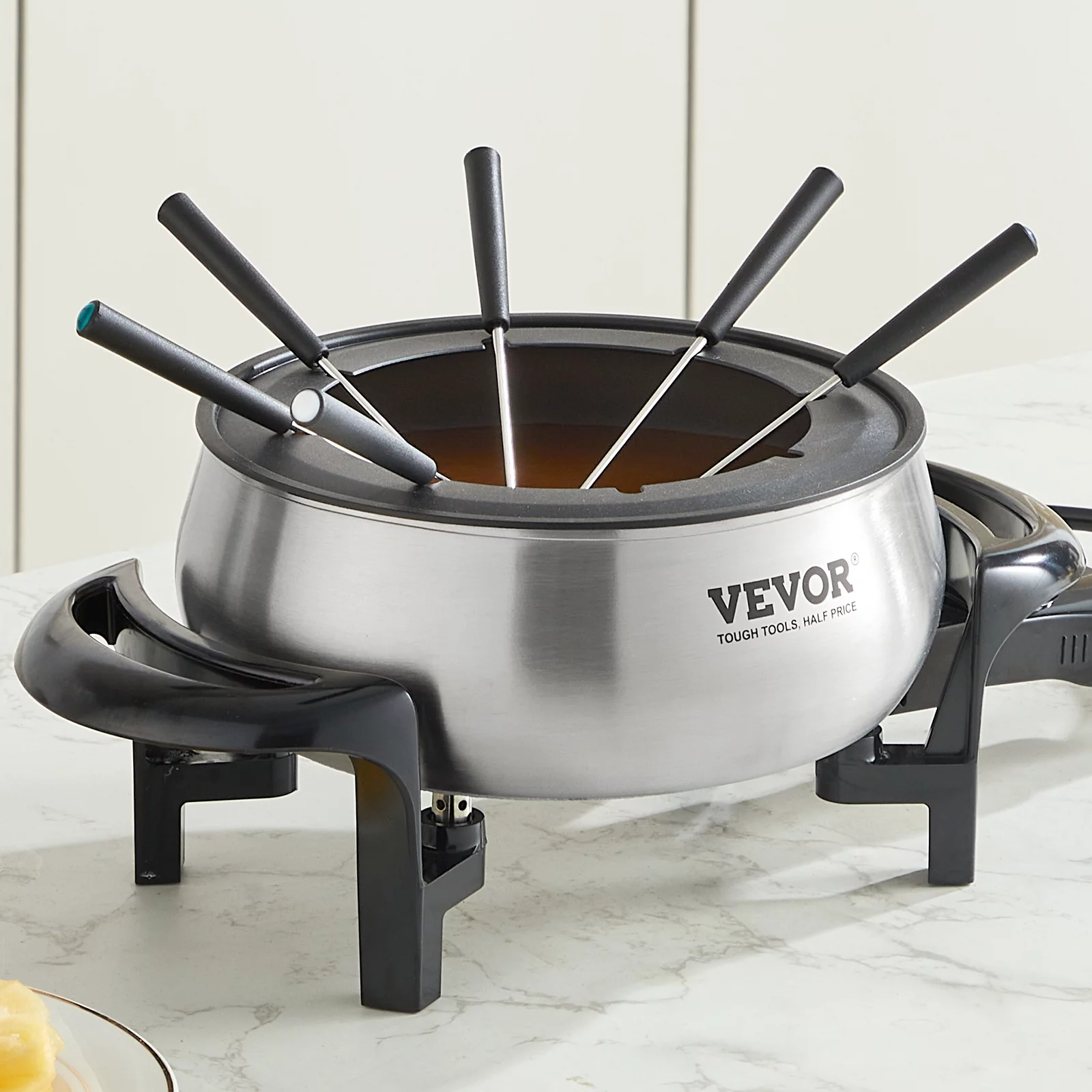 BENTISM 3 qt Electric Fondue Pot Set Chocolate and Cheese Melting Warmer Silver