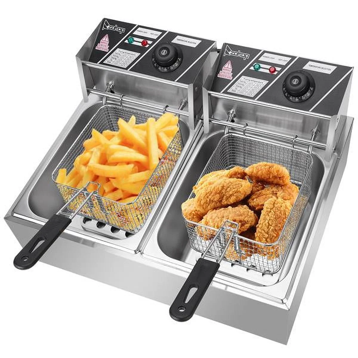 Commercial Deep Fryer Electric Countertop Dual Tank Basket - Stainless Steel