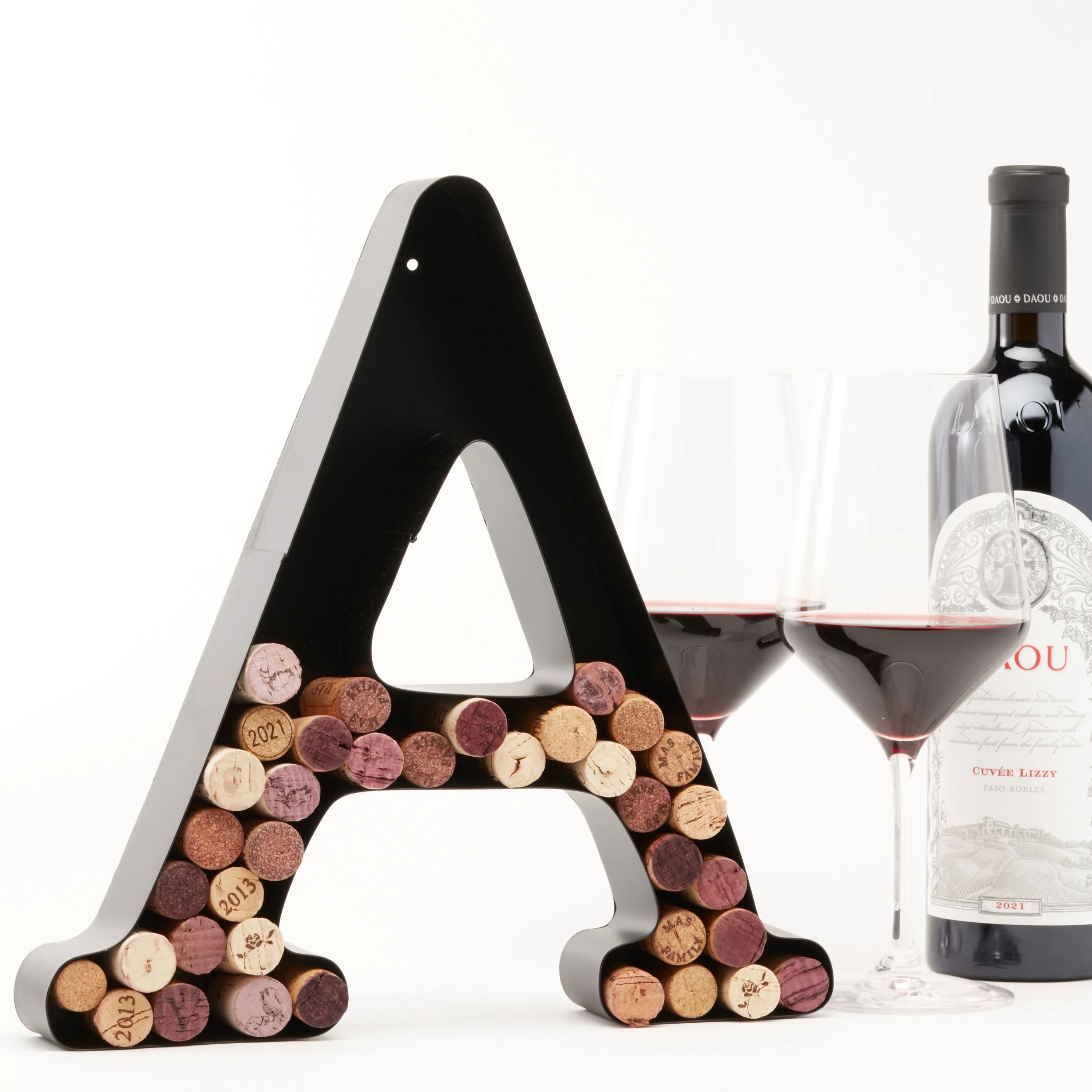 DECOMIL Wine Cork Holder, Black Decorative Letters for Corks, Freestanding and Wall Art, for DIY, 12”
