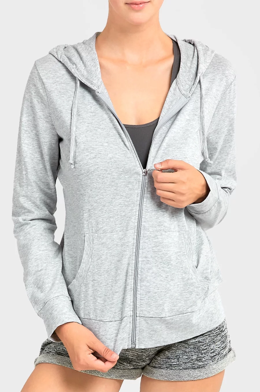 Sofra Women's Lightweight Cotton Blend Long Sleeve Zip Up Thin Hoodie Jacket