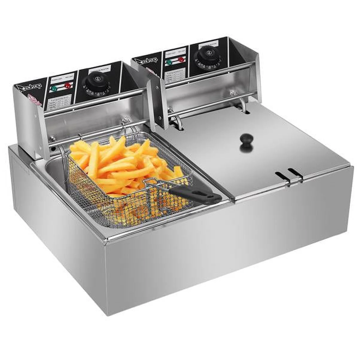 Commercial Deep Fryer Electric Countertop Dual Tank Basket - Stainless Steel