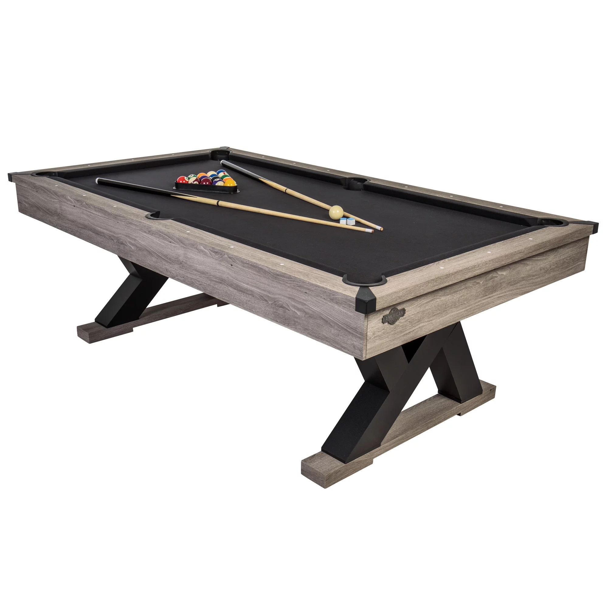 American Legend Kirkwood 90” Billiard Table with Rustic Finish, K-Shaped Legs and Black Cloth