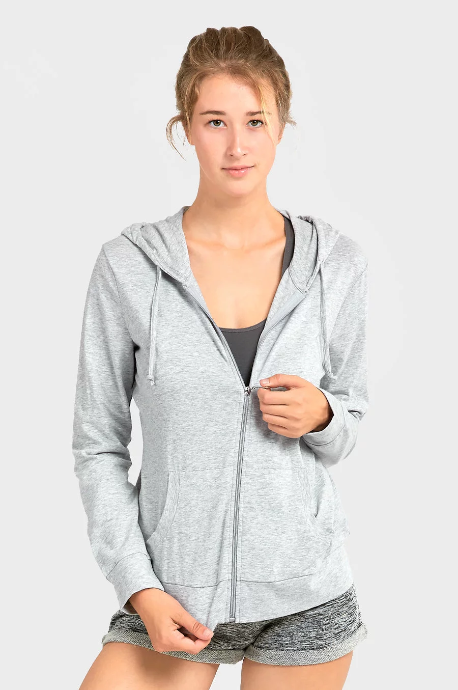 Sofra Women's Lightweight Cotton Blend Long Sleeve Zip Up Thin Hoodie Jacket
