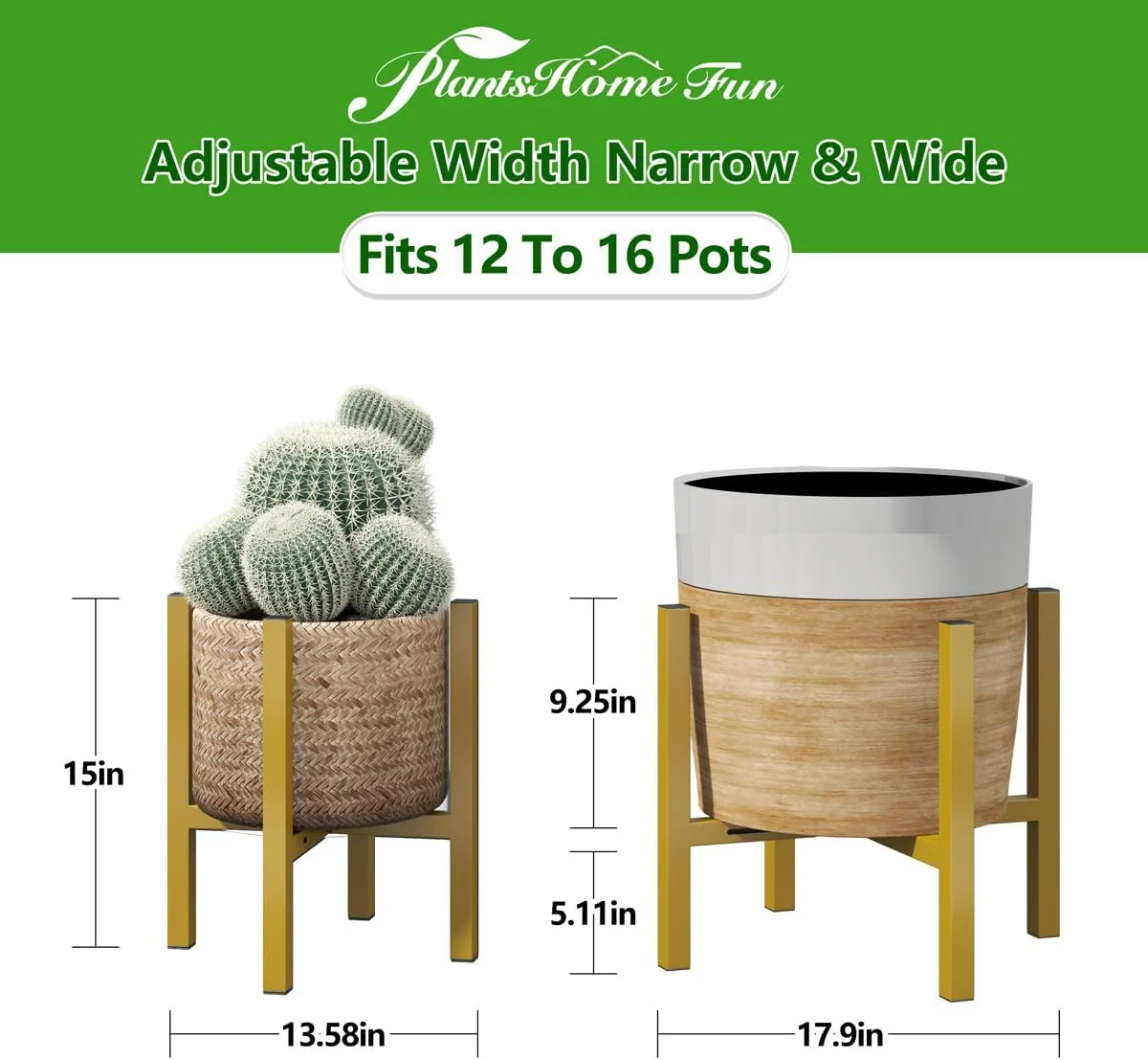 Metal Plant Stand Indoor outdoor, large size heavy duty Adjustable Plant Stands for 12 to 16 Inches Pots, Mid Century Modern flower pots Holder Planter stand (gold )