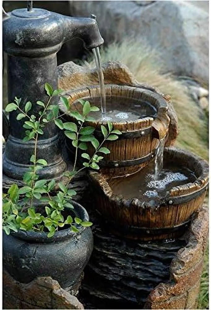 Modern Resin Water Pump Cascading Water Fountain in Brown