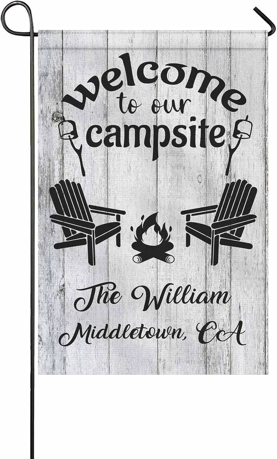 Personalized Camping Flags for Campsites Campers, Welcome to our campsite Garden Flag Double Sided, Happy Camper Cottage Log Fire Chair Flag Yard Outdoor Decoration