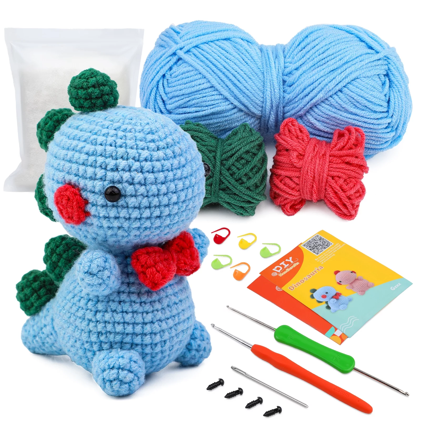 Mayboos Crochet Kit for Beginners with Easy Peasy Yarn for Crocheting,Cute Small Animals Kit for Beginers and Experts,Blue Dinosaurs