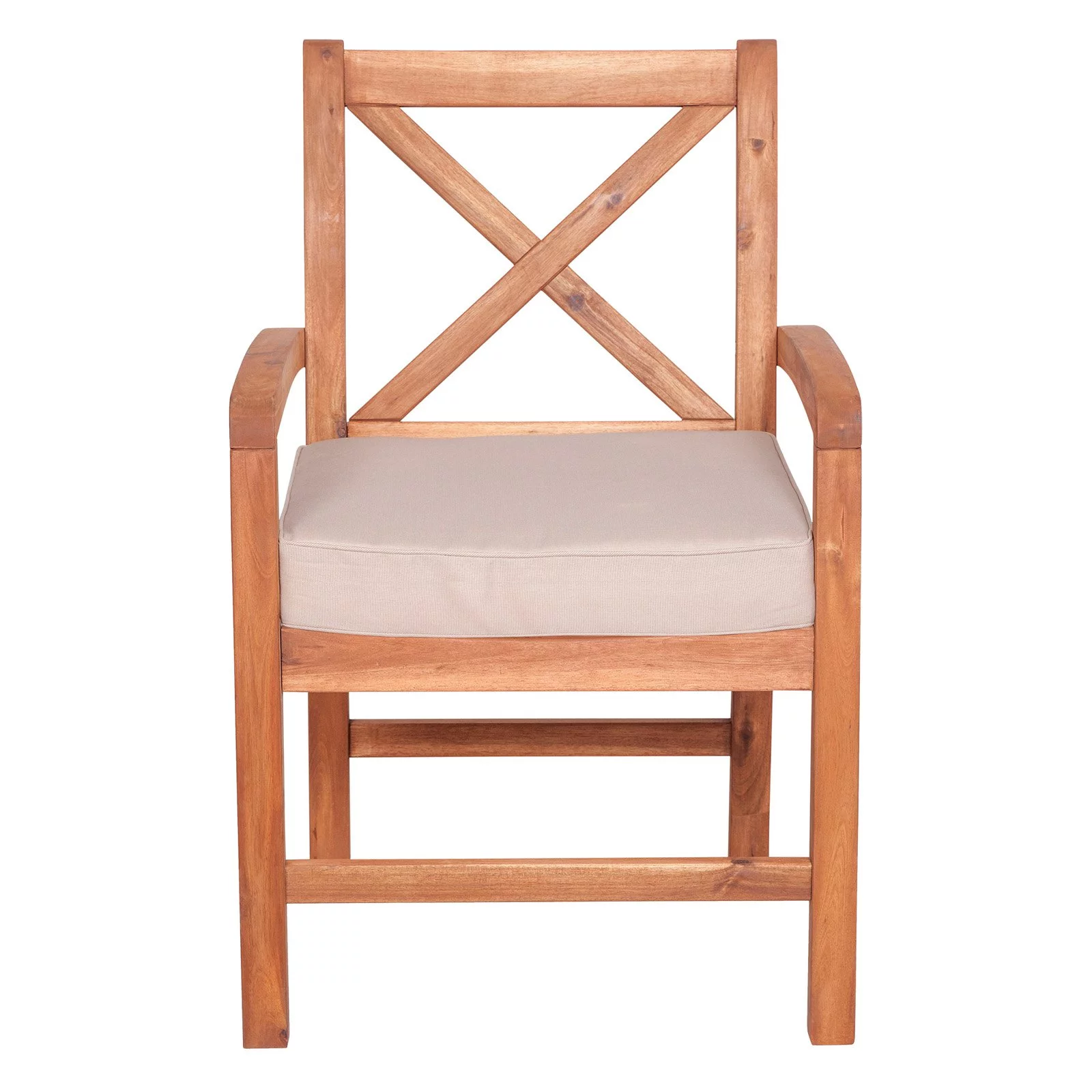 Acacia Wood X-Back Patio Chairs with Cushions in Brown - Set of 2
