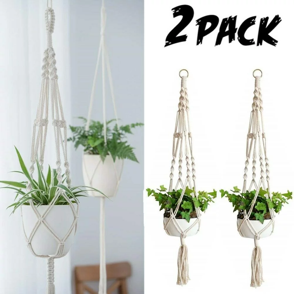 2 Pack Plant Hanger Flower Pot Plant Holder Large 4 Legs Macrame Jute 41 Inch US